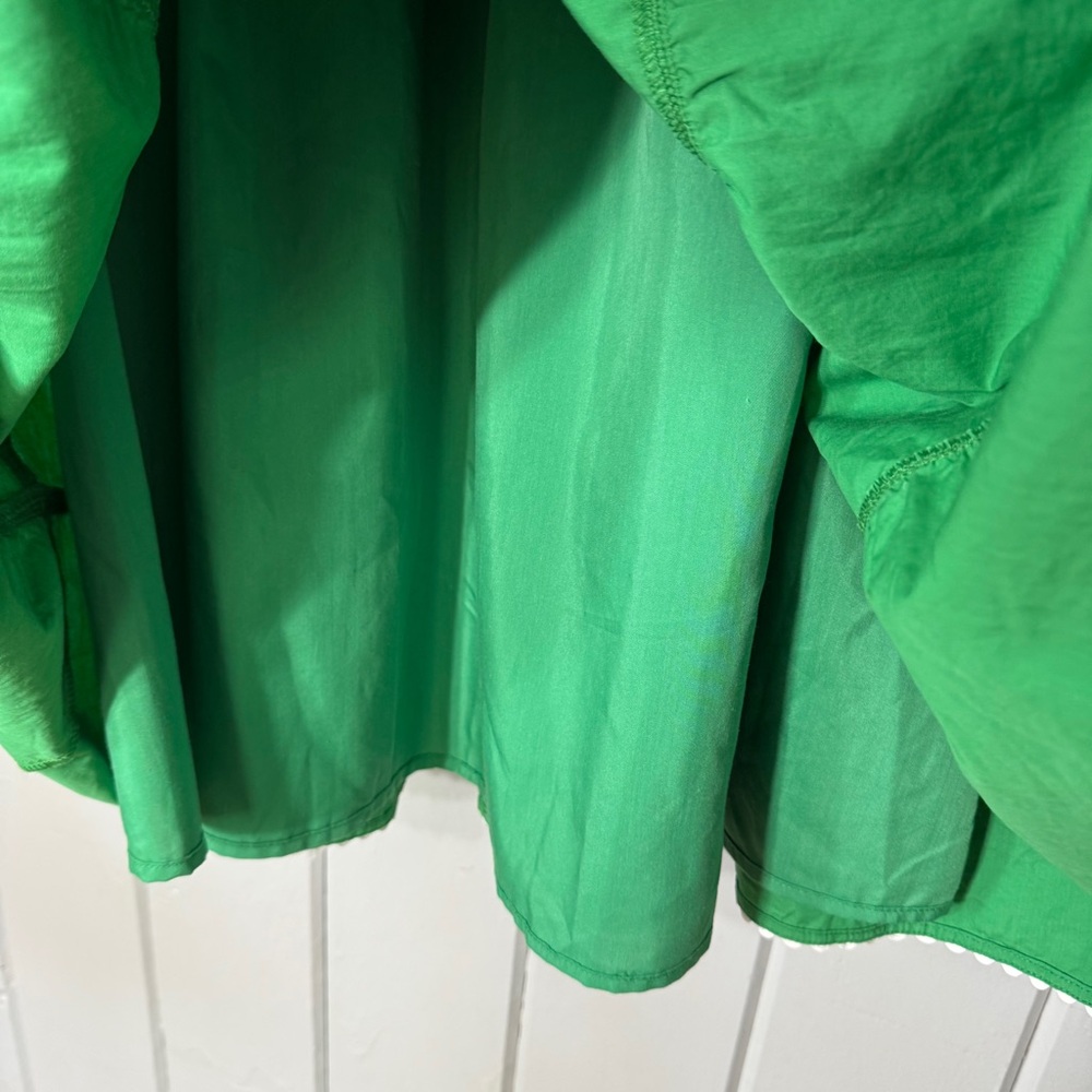 Moodie Green Babydoll Mini Dress Flare Ric Rac Trim Tie Front Smocked Back Large - Picture 8 of 15